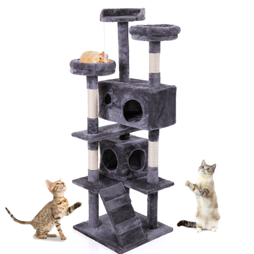 Cat Tree Cat Tower With Catching Ball, Plush Mat, Ladder And Indoor Cat Apartmen