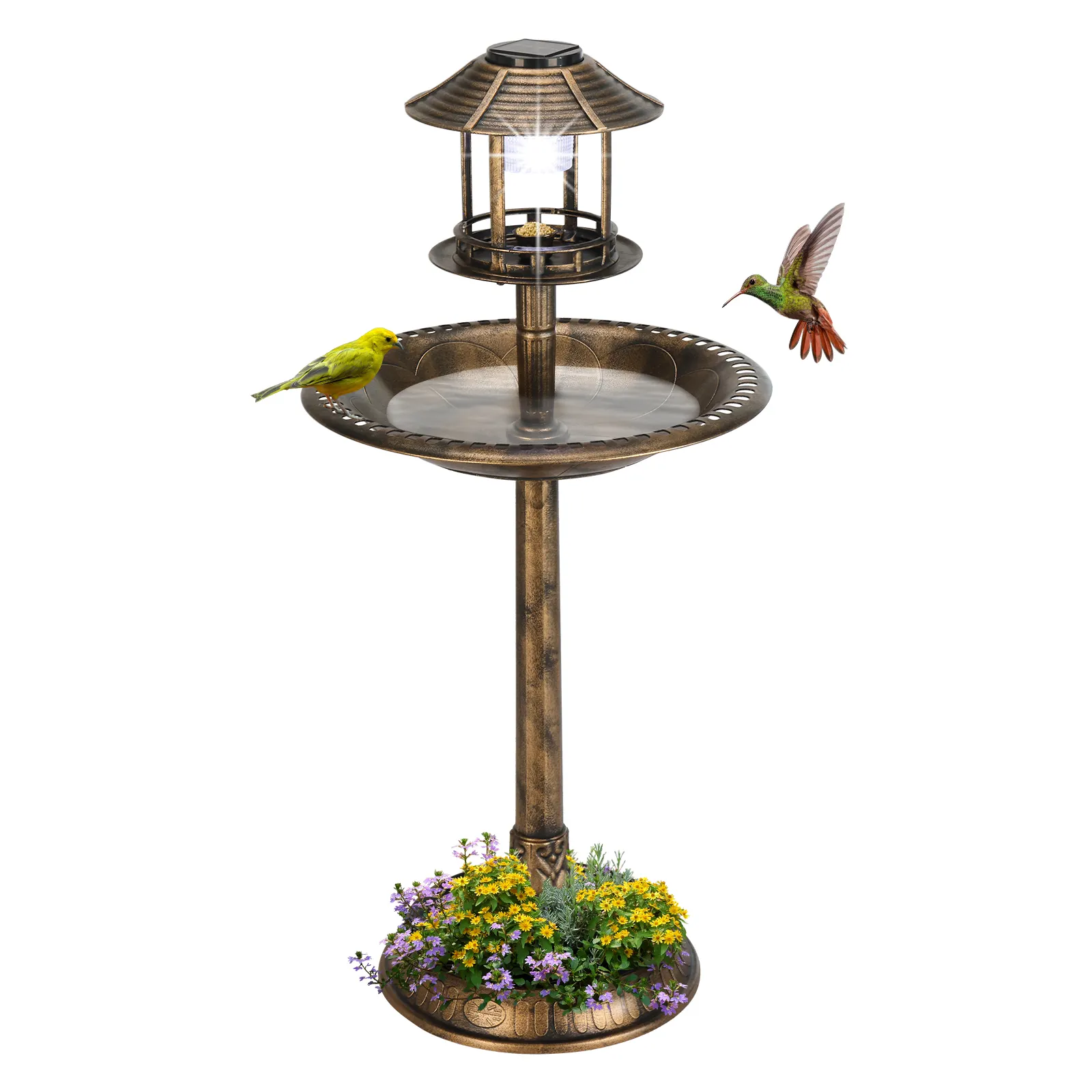 Bronze, With Solar Light, Bird Bath 51x51x106cm