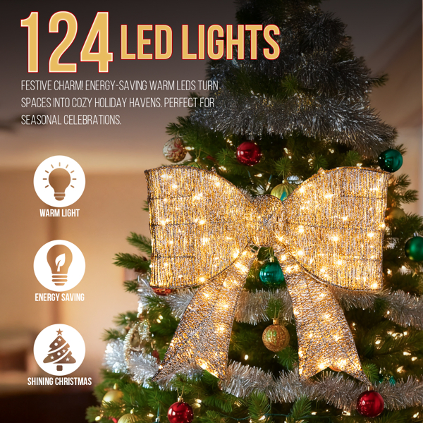 Pre-lit Outdoor Giant Bowknot Christmas Decoration, Lighted Metal Frame With 124 Warm White LED Lights… image 11