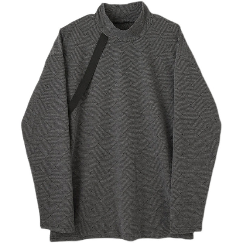 Men's Irregular Ribbon Decorative Bottoming Shirt Top