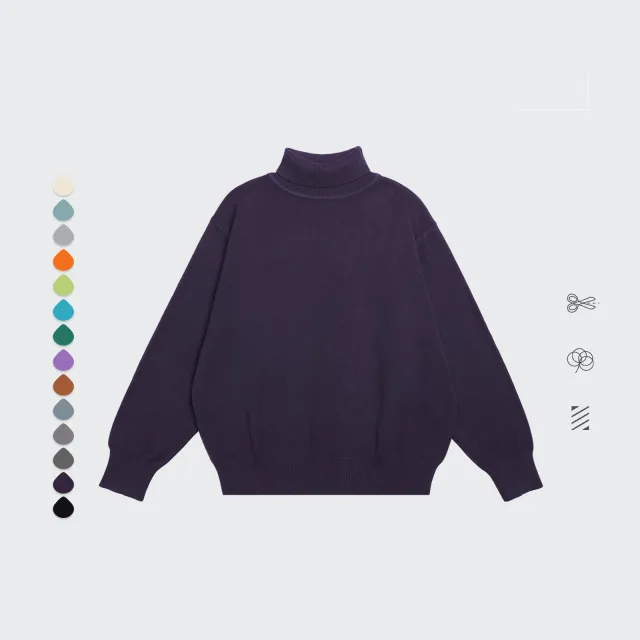 Core Spun Loose High Neck Sweater Solid Color Knitwear Dark Purple - Shop at LoveMi