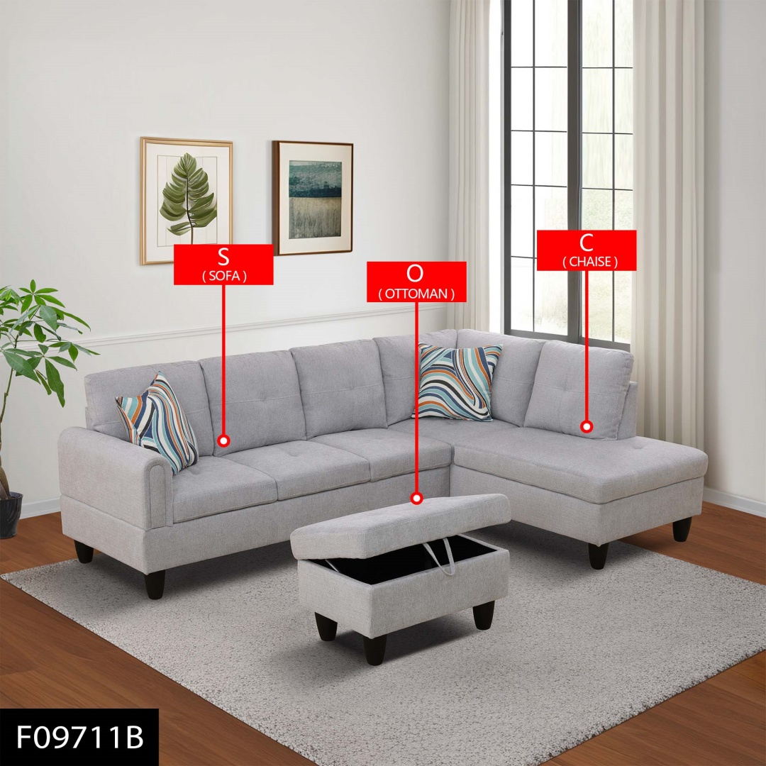Only Self Pickup--Grey Flannel 3-Piece Living Room Sofa Set