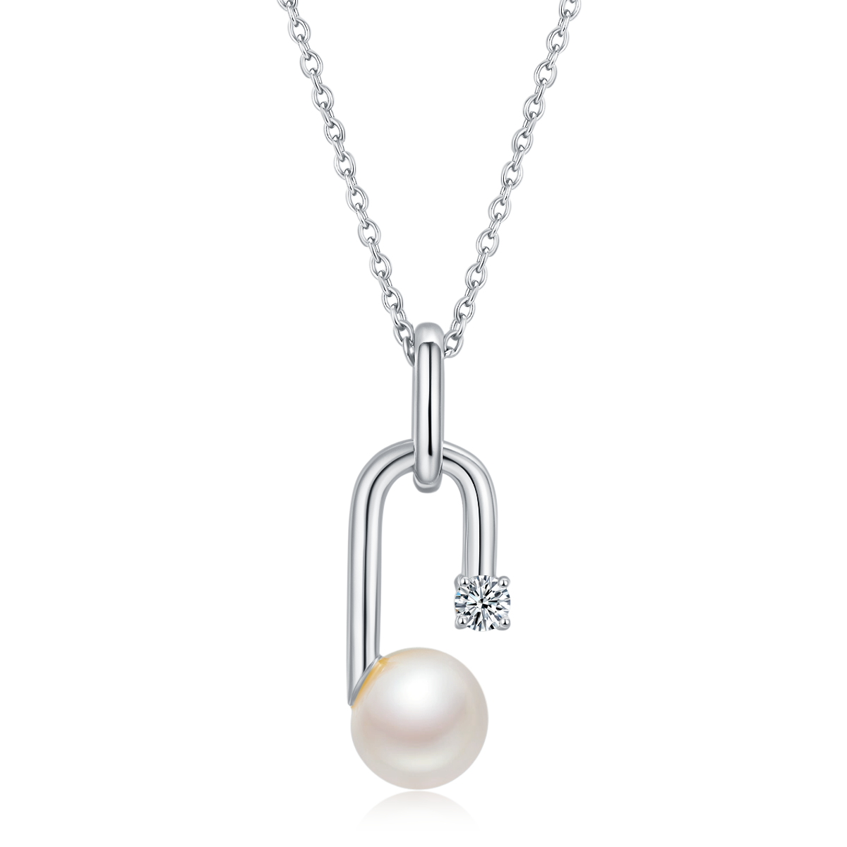 S925 Sterling Silver Natural Freshwater Pearl Necklace 45cm U-Shape Geometric Design 3 Colors Available Gift Box 3.6g