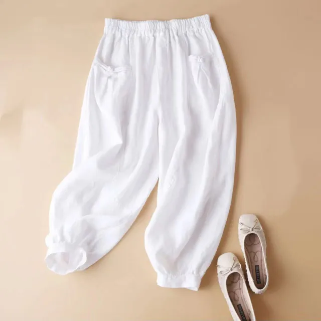 Women's Fashionable Casual Cotton And Linen Loose Pants White - Shop at LoveMi