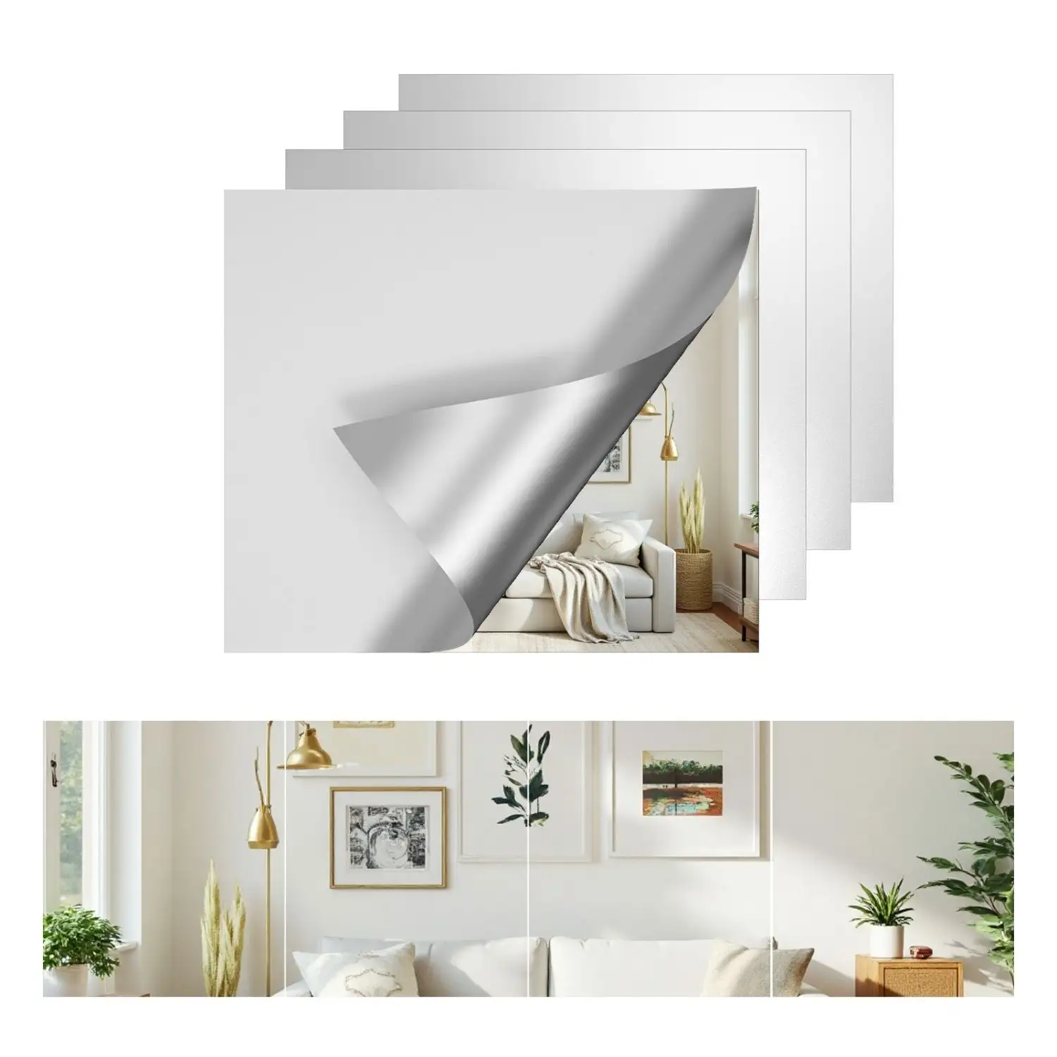 Frameless Glass Full Length Mirror Tiles, Set
