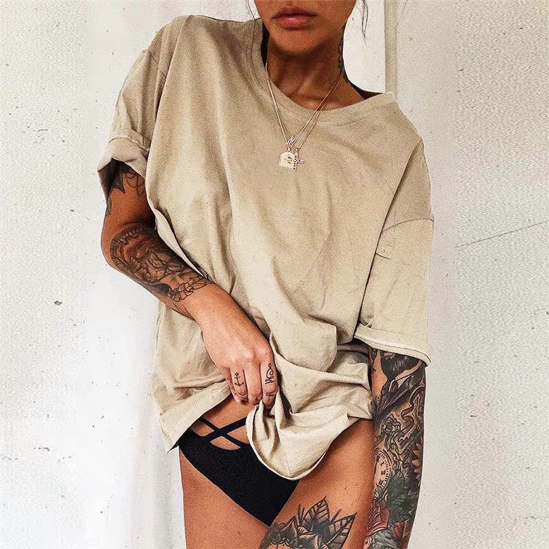 Blank Combed Cotton Round Neck Solid Color Plus Size T-shirt