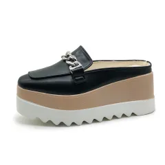 Sponge Cake With Baotou Half-tow Female Metal Decoration European And American Slippers - Black - View 1
