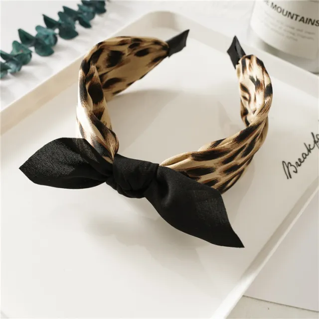 New Cross knotted Wide Version Crimped Chain Headband Khaki Leopard - Shop at LoveMi