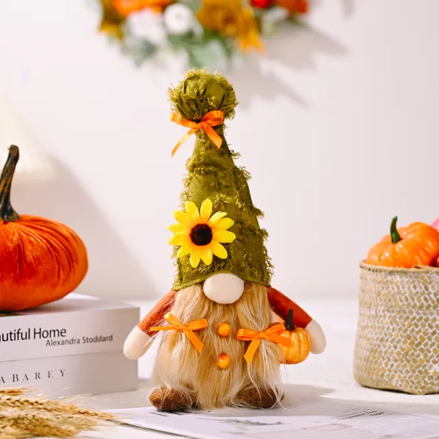 Autumn Decoration Harvest Season Old Hat Holding Pumpkin Doll Green - Shop at LoveMi