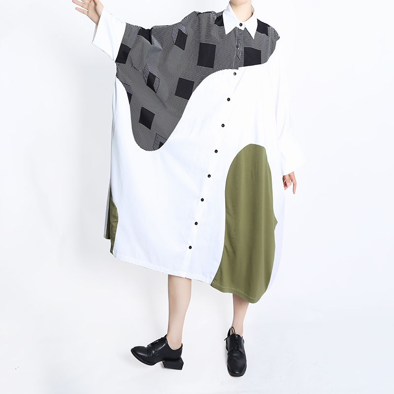 Fashion Patchwork Contrast Shirt Skirt