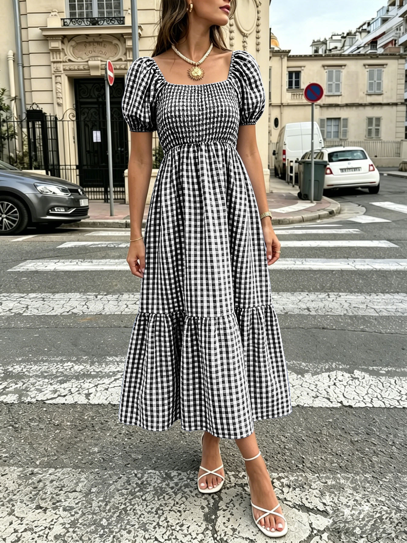 Gingham Puff Sleeve Maxi Dress