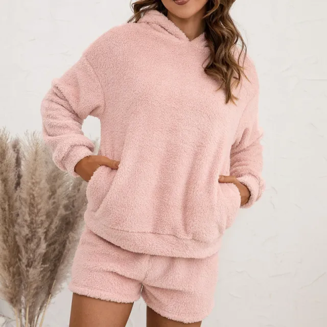 Hooded Sweater Suit Casual Home Wear Pink - Shop at LoveMi
