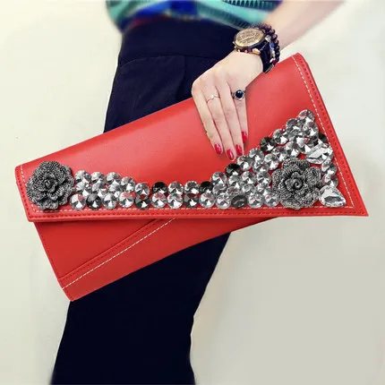 Rhinestone Crossbody Clutch Envelope Small Bag Red - Shop at LoveMi