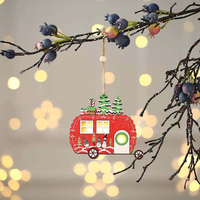 Christmas Decorations Hollow Wooden Pendant Creative Light Included Car Tree Ornaments Christmas Decor Kids Christmas Indoor – image 2