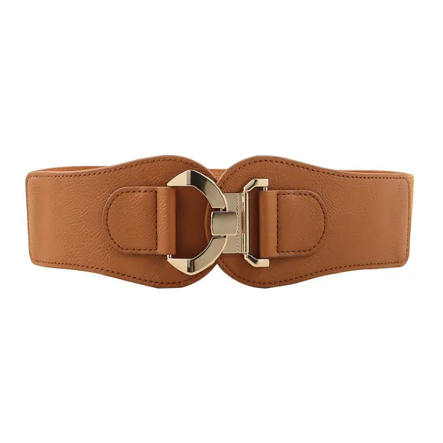 Comfortable Wide Belt Metal Curved Buckle Women's Belt Everything Suit Jacket Elastic Elastic Waist Seal Brown - Shop at LoveMi