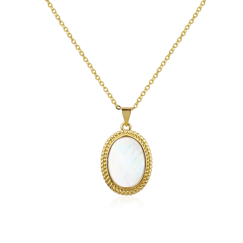 Fashion Baroque Inlaid White Shell Oval Necklace