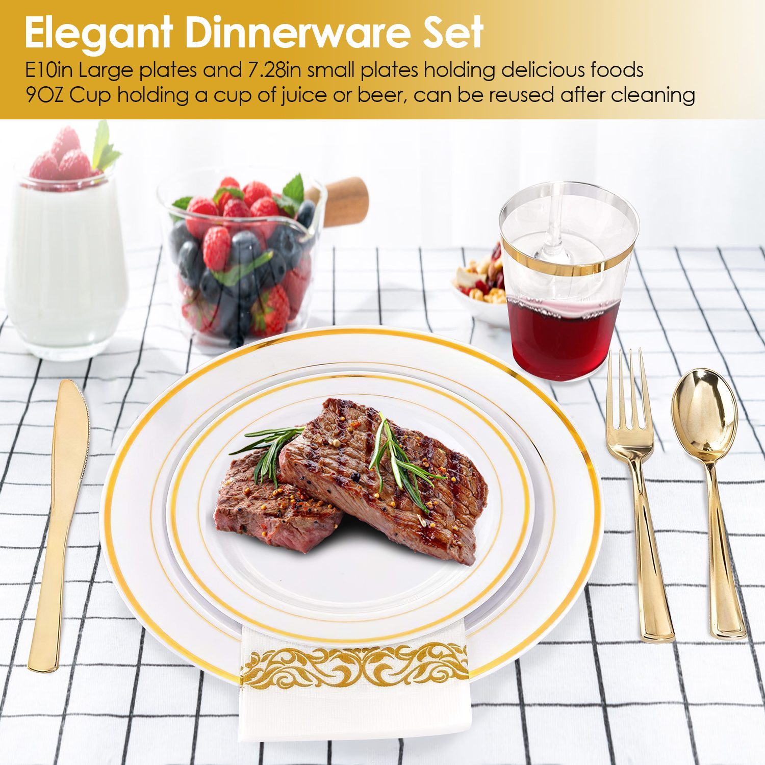Ensemble de 175 pièces de vaisselle jetable en or, assiettes en plastique, tasses – Image 5