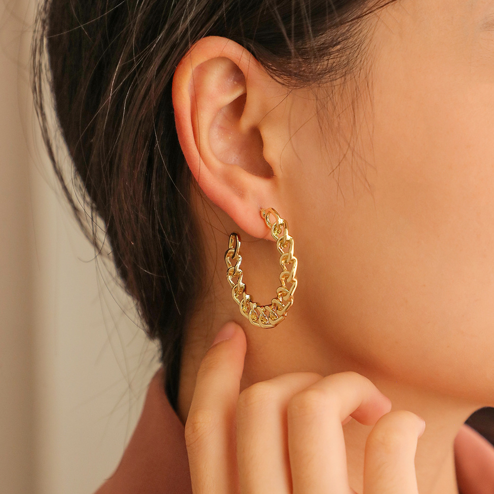 Golden Chain Earrings Exaggerated Circle Hollow
