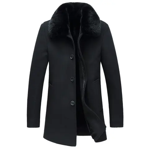 Woolen Coat with Wool Collar for Men