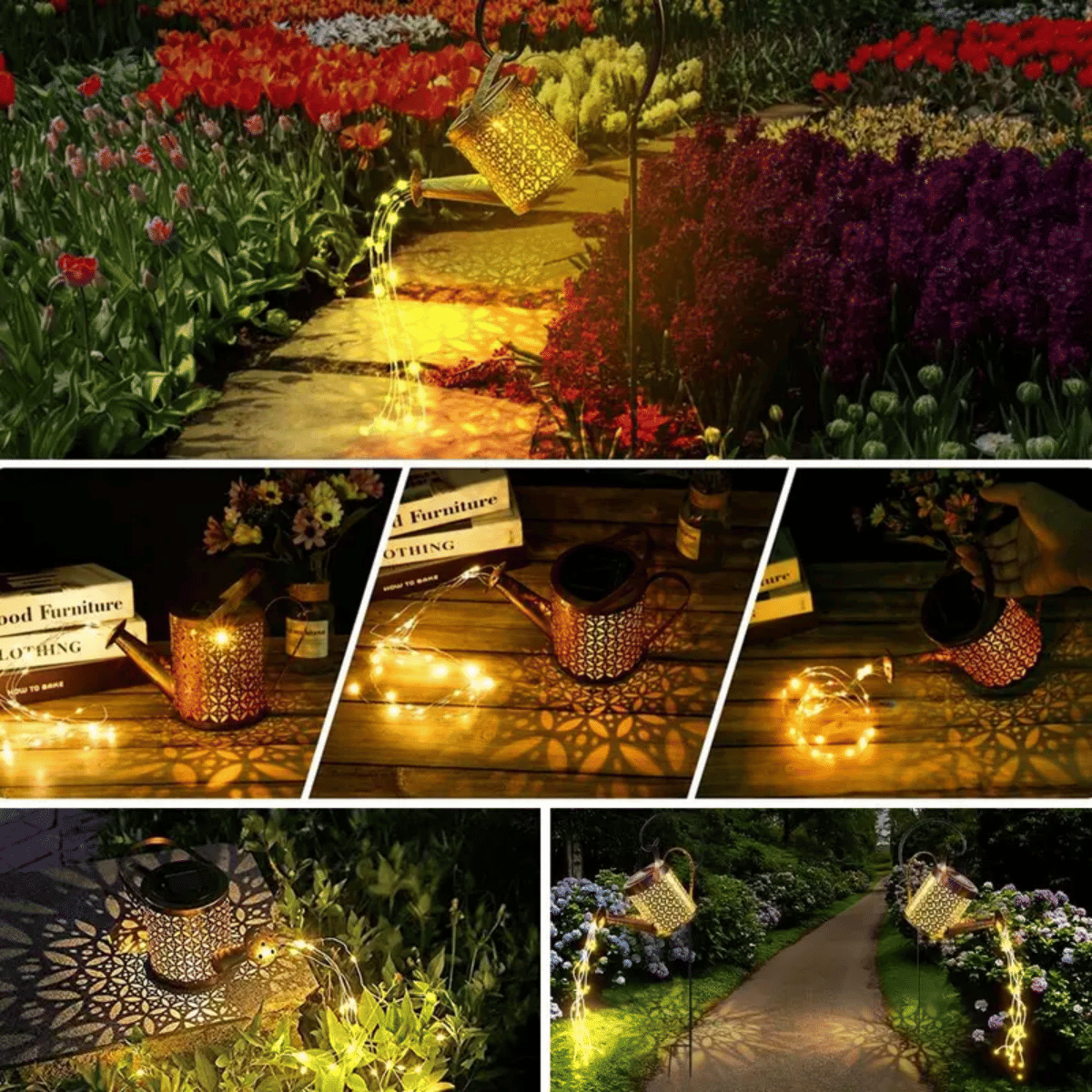 Outdoor Solar Watering Can With Lights Garden Decor Large Solar Powered Lanterns Hanging Waterproof LED Decorative Retro Metal Kettle String Lights For Table Yard Pathway Walkway Gardening Gifts