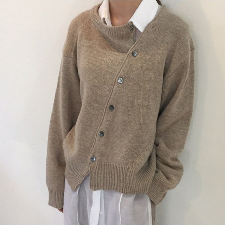 Retro Loose Irregular Oblique Buckle Lazy Style Long Sleeves