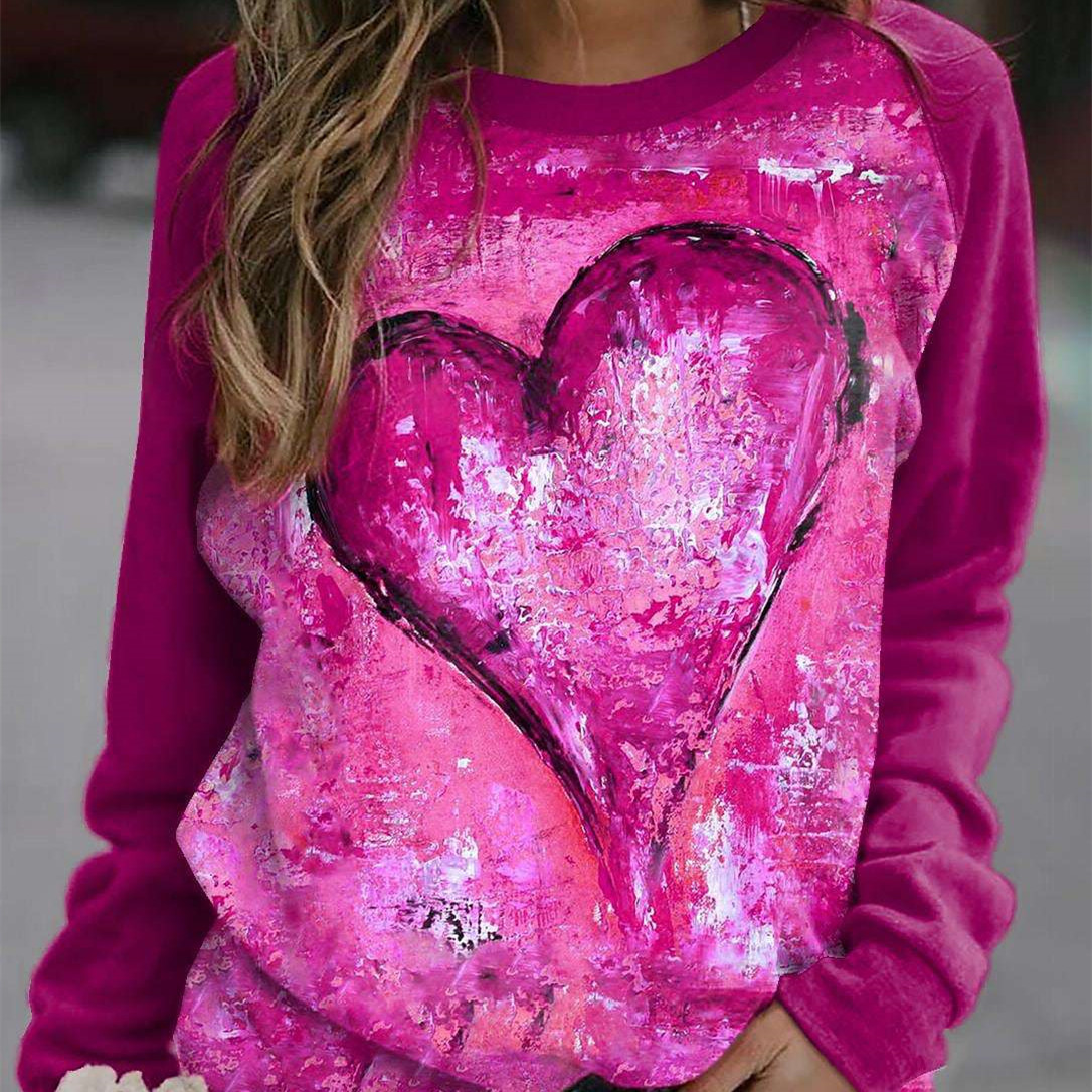 Women's Fashion Simple Love Pattern Round Neck Sweater