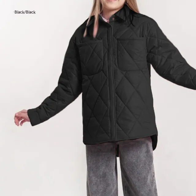 Art Loose Rhombus Cotton Clothing Cotton Coat Daughter Black - Shop at LoveMi