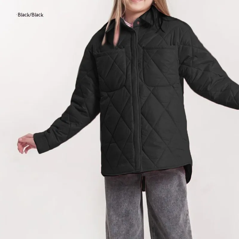 Art Loose Rhombus Cotton Clothing Cotton Coat Daughter - Black