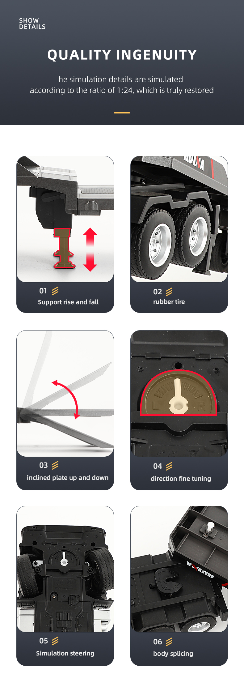 Huina 1318 1-24 Semi-alloy Remote Control Flatbed Trailer Toy 15