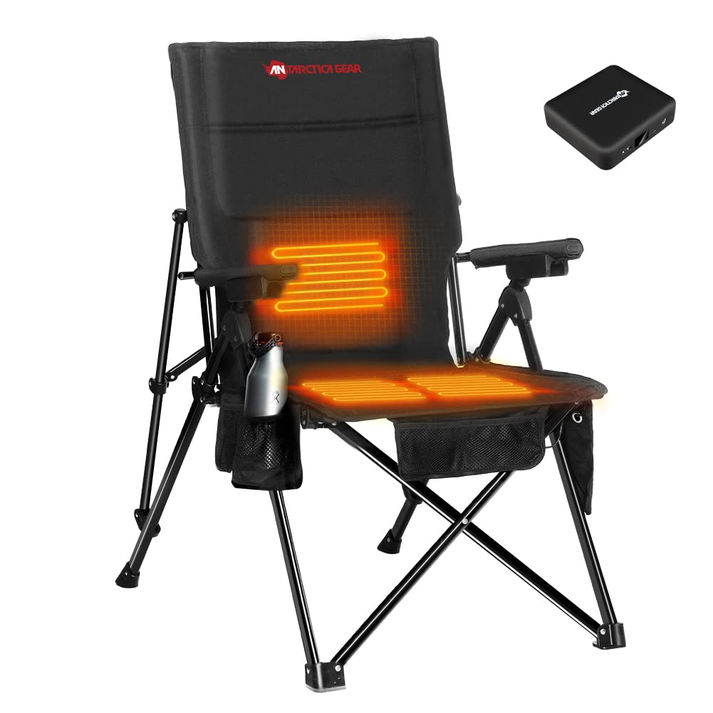 Heated Camping Chair with Battery Pack - Provides warmth and comfort with adjustable heating levels. Includes a waterproof shoulder bag for easy portability. Sturdy design with 360 pounds load-bearing capacity. Features multiple pockets for storage and ma