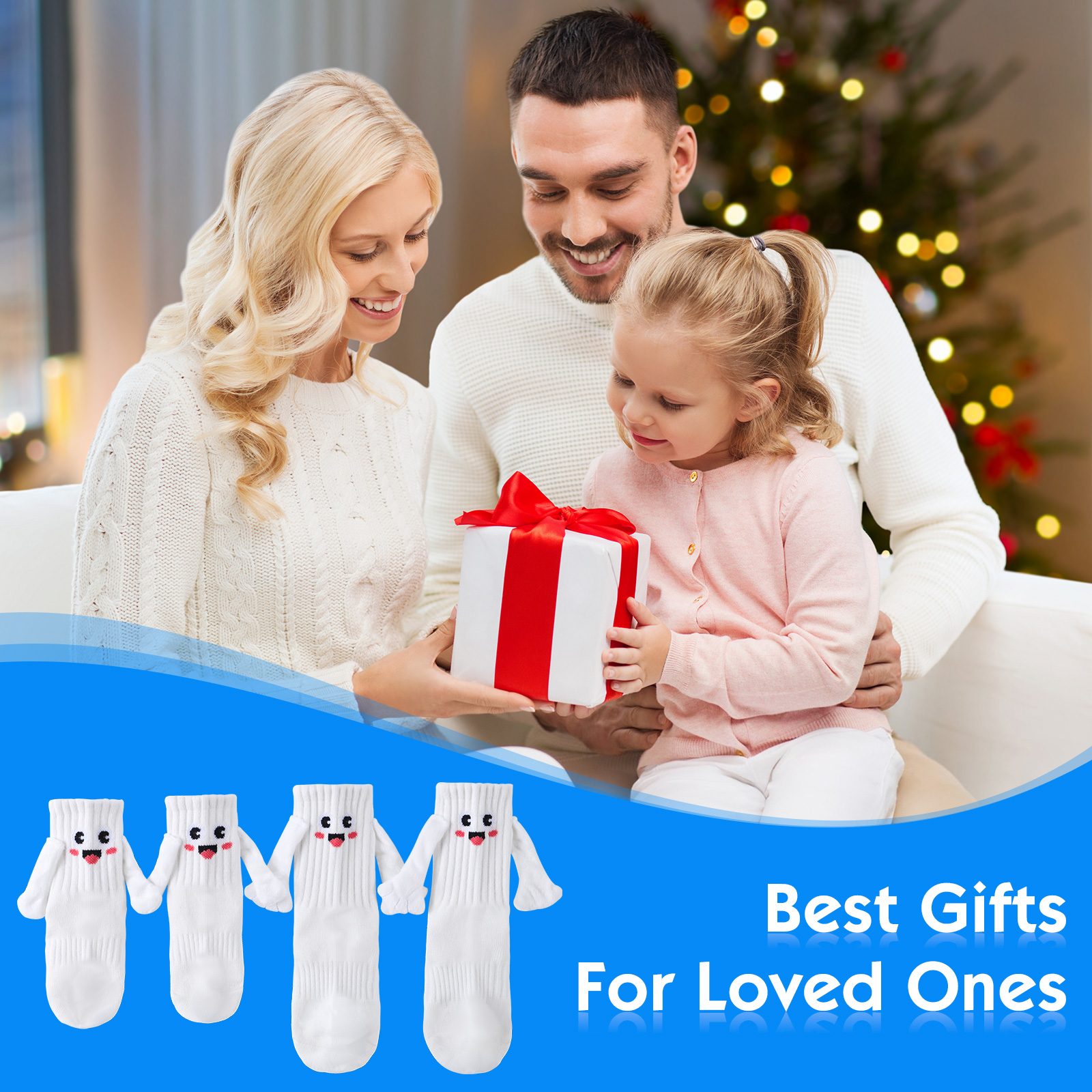 2Pairs Kids  Mom Dad Hand In Hand Smile Sock  Family Magnetic Hand Holding Socks,  Birthday Funny Gag Crazy Sock Day Gifts Mom Dad Child