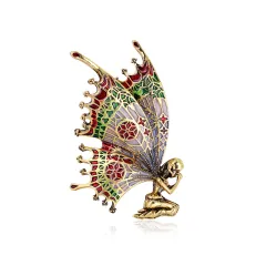 Fashion Vintage Butterfly Angel Brooch - Gold - View 1
