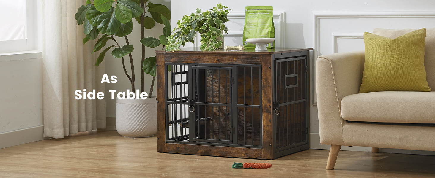 S Code-Dog Crate Furniture,Rustic Grey - Heavy Duty Dog Cage,Three Door Wooden