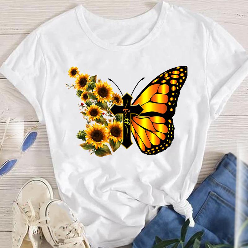 Praying For My Dad Butterfly Sunflower Print Girl
