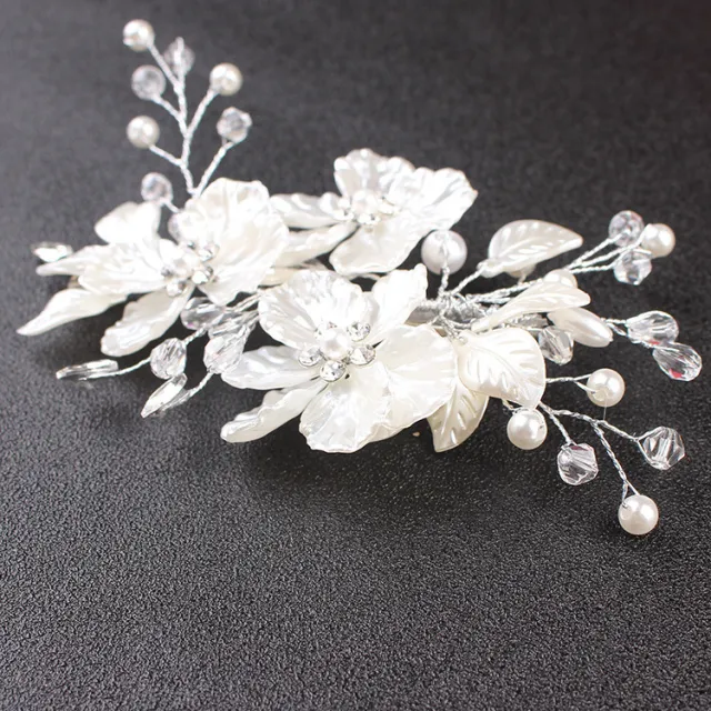 New Bride Wedding White Shell Petals Pearl Crystal Hairpin Ornament White - Shop at LoveMi