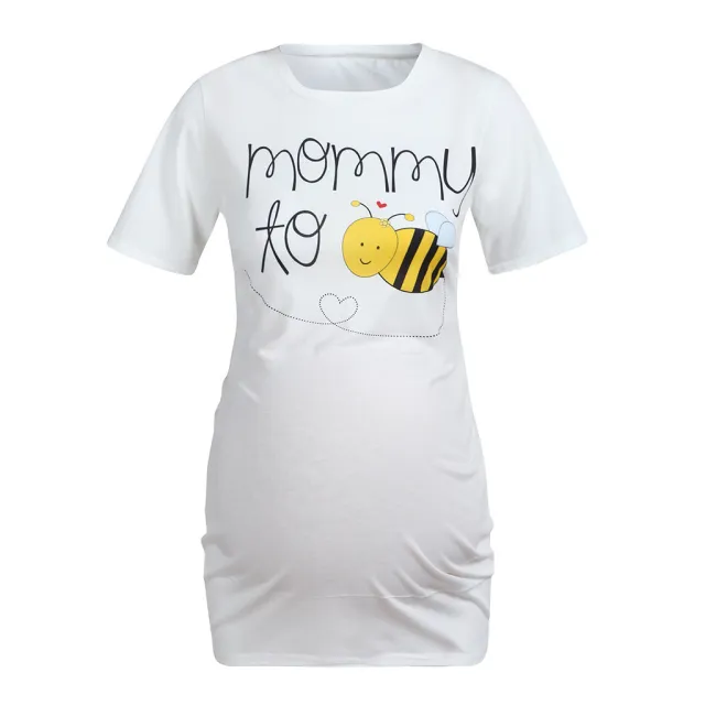 Loose Short Sleeve Printed Plus Size Maternity Dress White - Shop at LoveMi