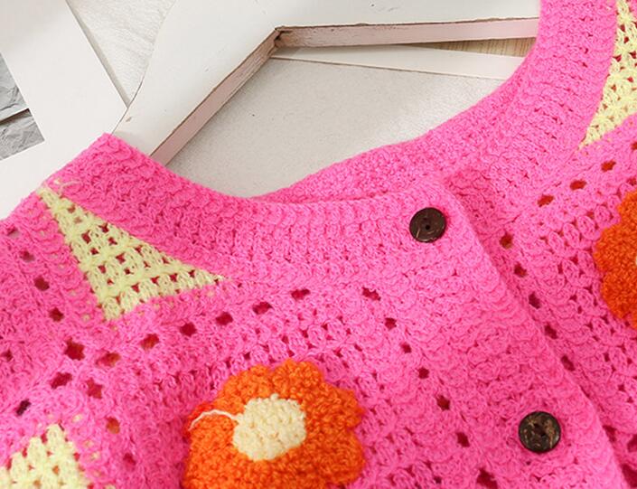 Cutout Embroidered Floral Knit Cardigan Jacket