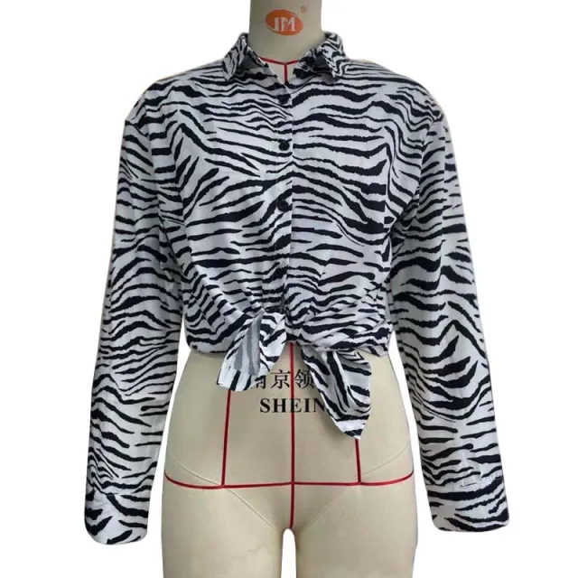 Ladies Shirt Wavy Print Single Breasted Black - Shop at LoveMi