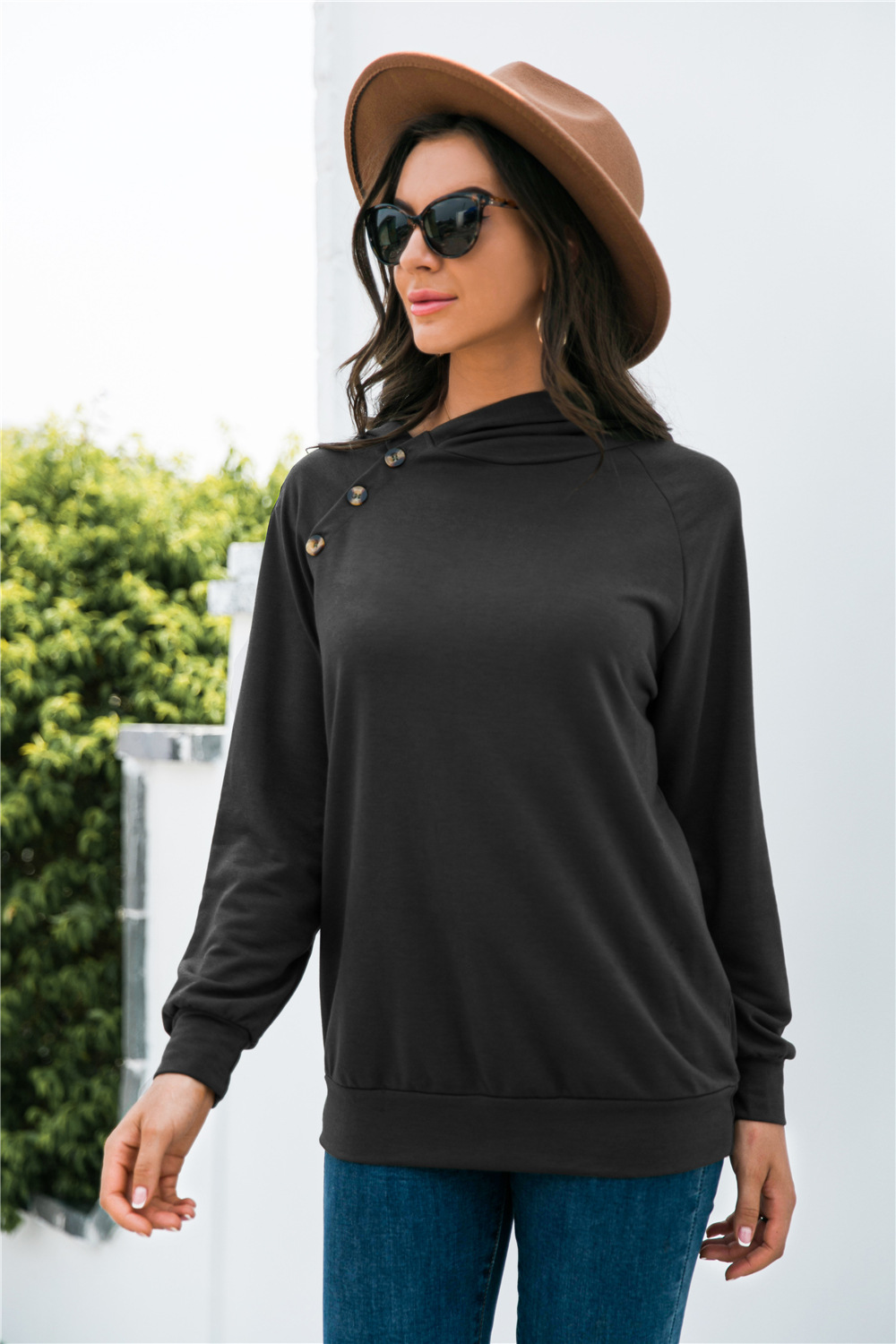 Buckle Hooded Long Sleeve Sweatshirt