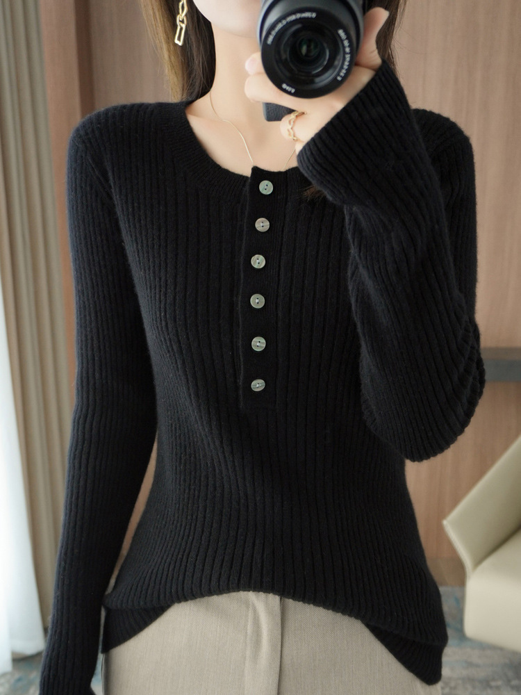 New Cashmere Sweater Women's Round Neck Long Sleeve Oversize Black - Shop at LoveMi