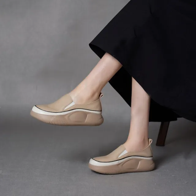 Loafers Women's Autumn New Korean Version Of A Pedal Bread Shoes Platform Casual Shoes Lazy Single Shoes Khaki - Shop at LoveMi