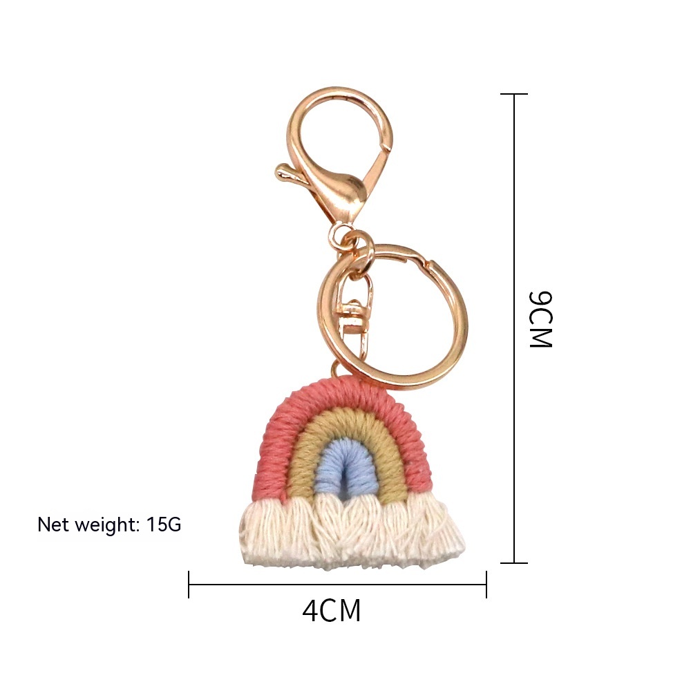 Rainbow Pendant Handmade Cotton Braided Keychain Tassel Bag Car Pendant Female Ethnic Style