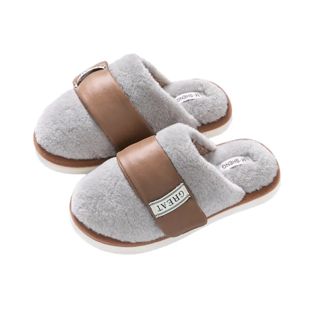Hook Furry Slippers For Women Autumn And Winter Indoor Home Slipper Plus Velvet Warm Couple Bedroom Cotton Shoes Grey - Shop at LoveMi