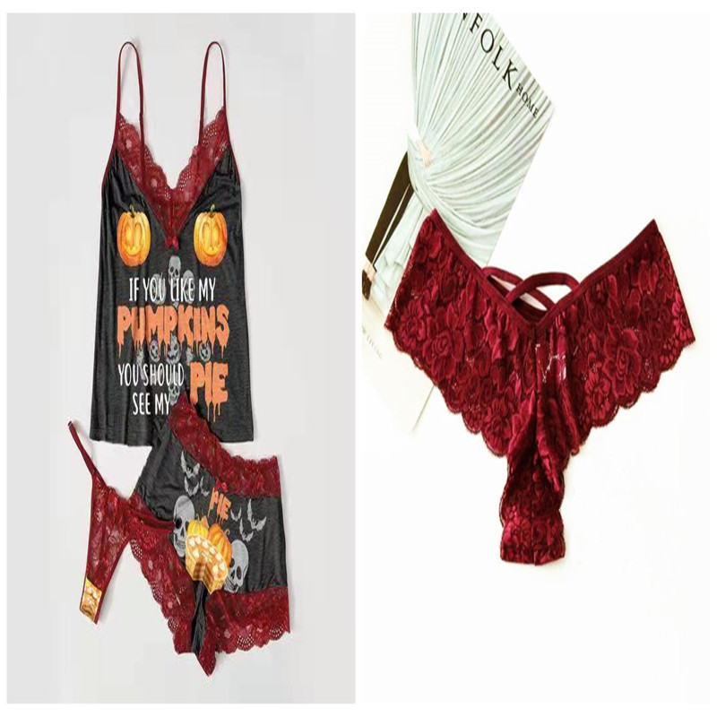 Sexy Lingerie Women's Halloween Pajamas Lace Top With Narrow Straps Set - Shop at LoveMi
