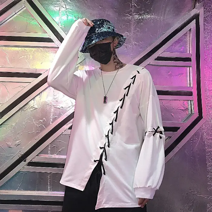 Hip-hop Personality Diy Lace-up Loose Thin Long-sleeved Hoodie Men's And Women's Tops