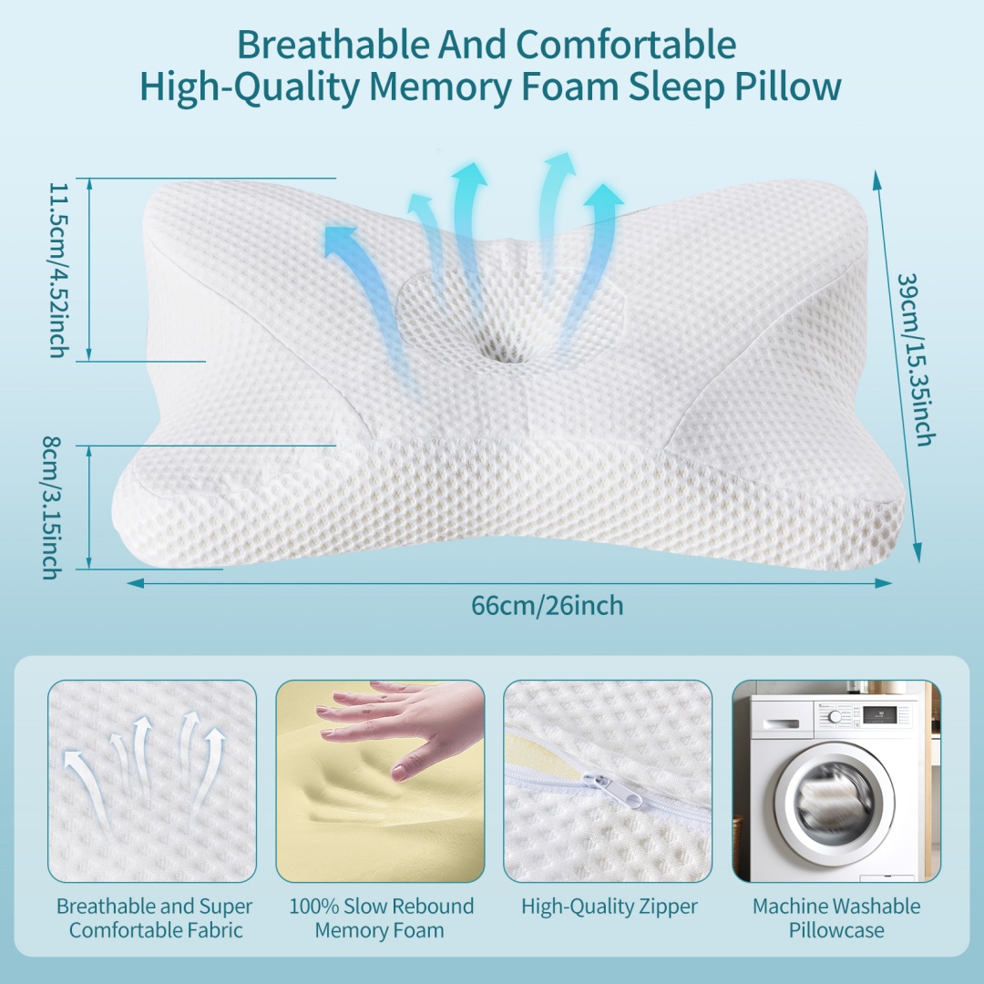 Cervical Neck Pillow, Cooling Ergonomic Memory Foam Pillows  Dual Height Orthopedic Support Contour Pillow For Side — foto 18