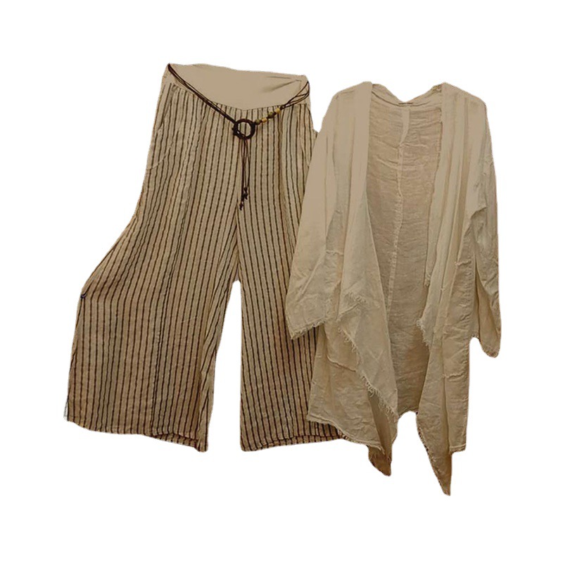 Women's Top Cardigan Striped Pants Two-piece Set