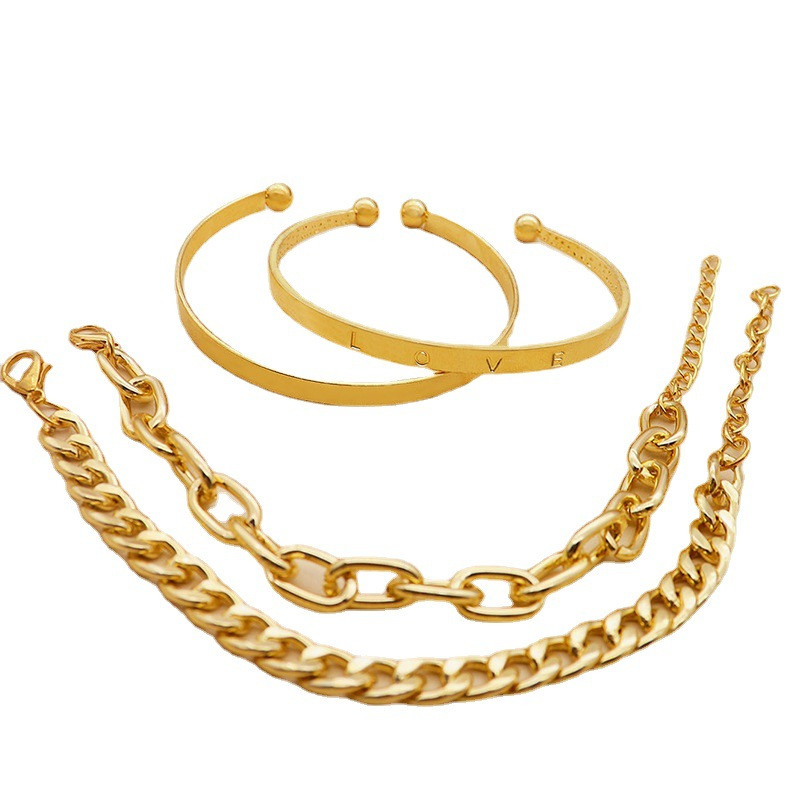 Letter LOVE Glossy Bangle Bracelet Set Of 4