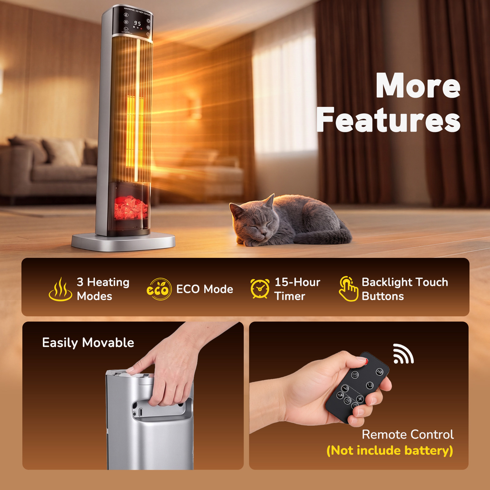 Space Heater, Ceramic Tower Electric Heater For Indoor Use image 9