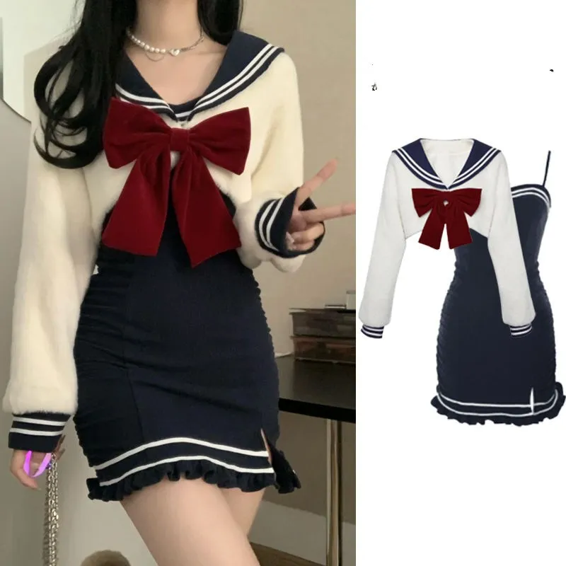 Women's Plush Short Coat With Skirt - Suit